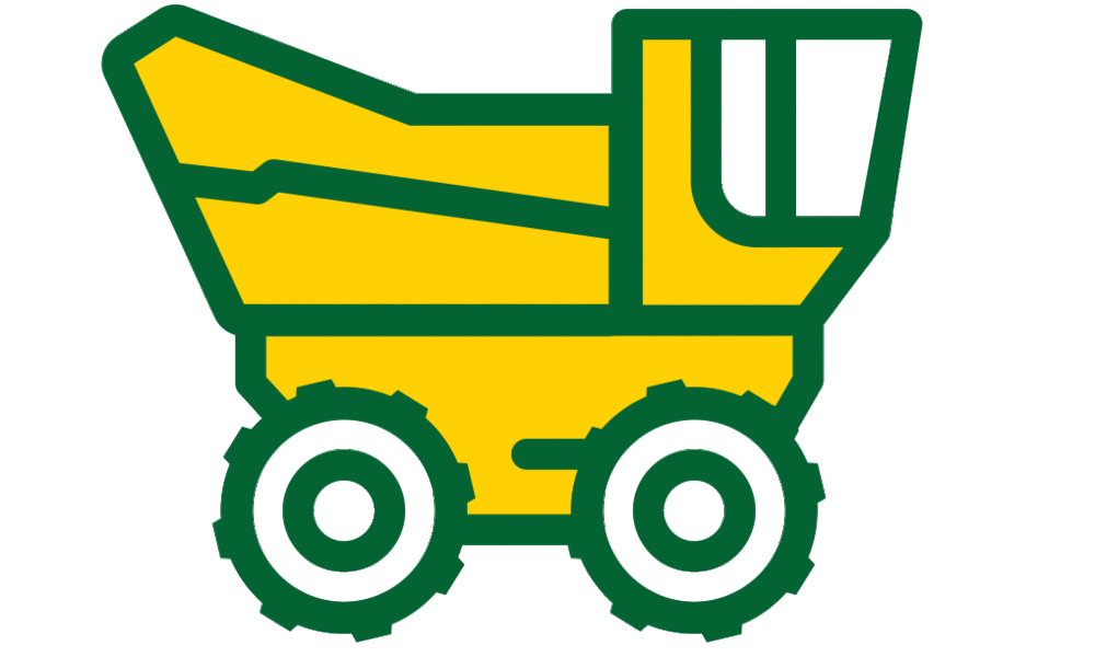 A cartoon harvester with animated wheels