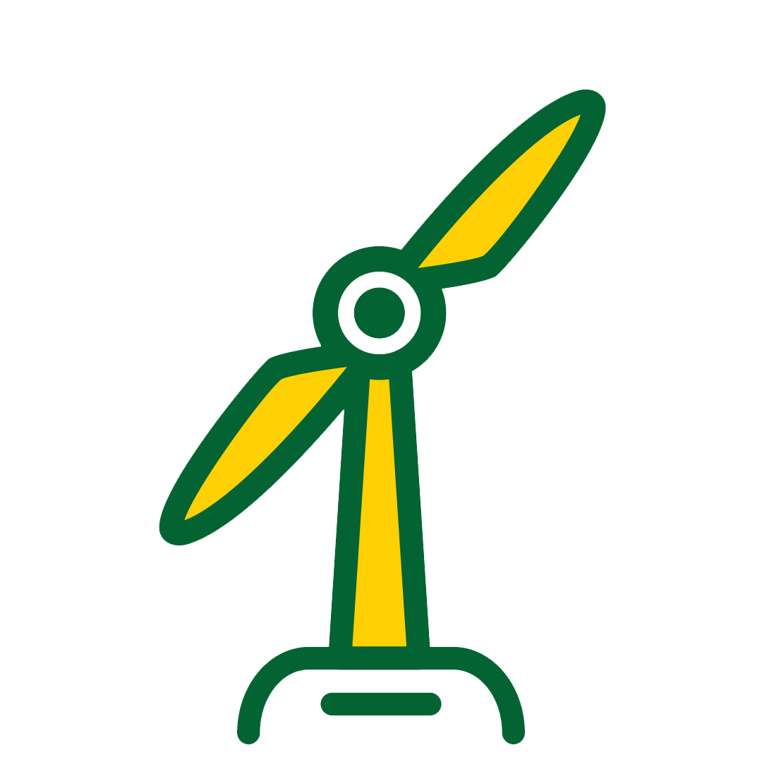 A cartoon wind turbine animated to be spinning
